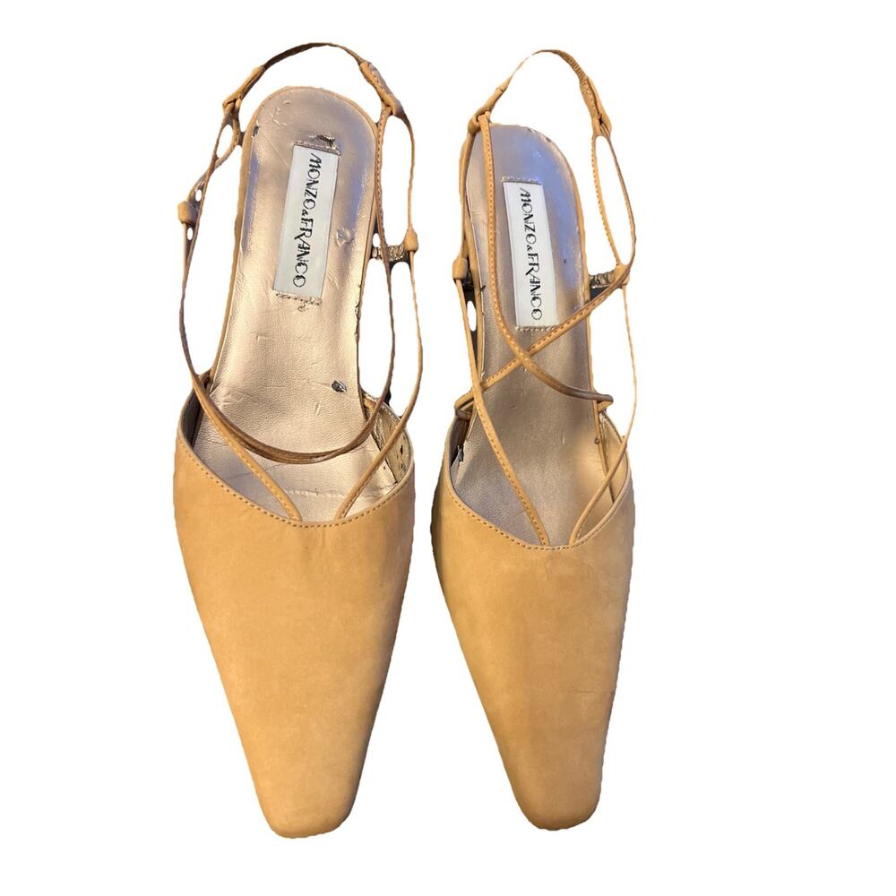 Vintage Monzo & Franco Beige Leather Slingback Kitten Heel Women’s Shoes 9.5 M